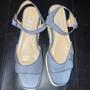 Stella McCartney Blue Faux Leather Elyse Star Ankle Strap Platform Sandals